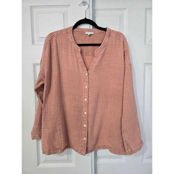 Pure Jill Tops - Pure Jill J. Jill Terracotta Pink Double Gauze Cotton Button Front Top LP